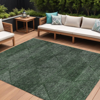 Tapis extérieur lavable à motif géométrique vert émeraude 10 pi x 14 pi