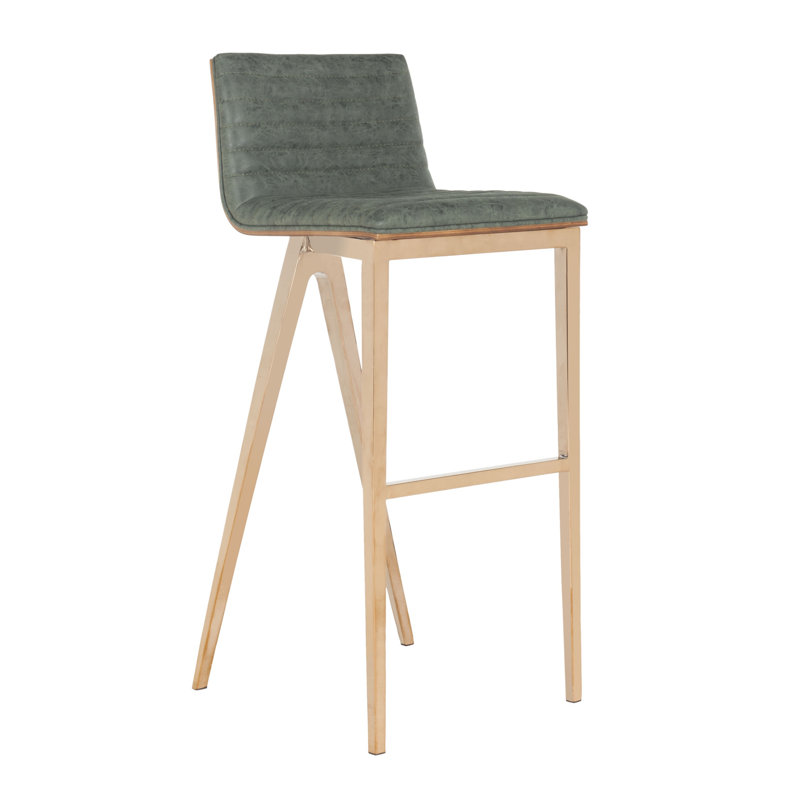 Saddle Upholstered Counter Stool with Metal Frame, Ash Green