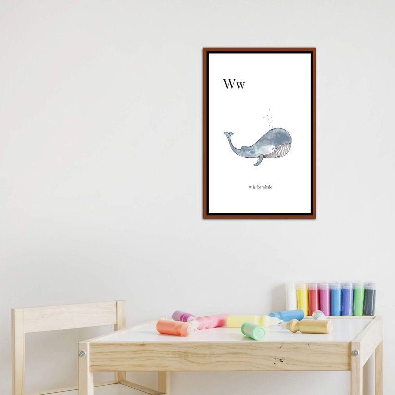 Décoration murale Ww Is For Whale, H 26 po x l 18 po x 1,5 po, Toile classique avec cadre brun