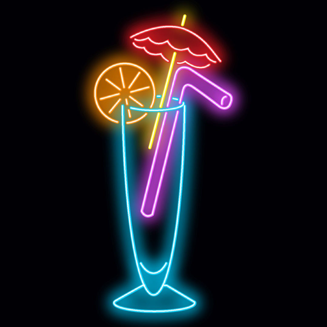 Straw and Glass 60cm LED Beer and Liquor Neon Sign