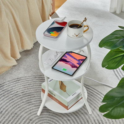 Table d'appoint ronde à chargement - Table compacte à 3 niveaux avec ports USB pour petits espaces
