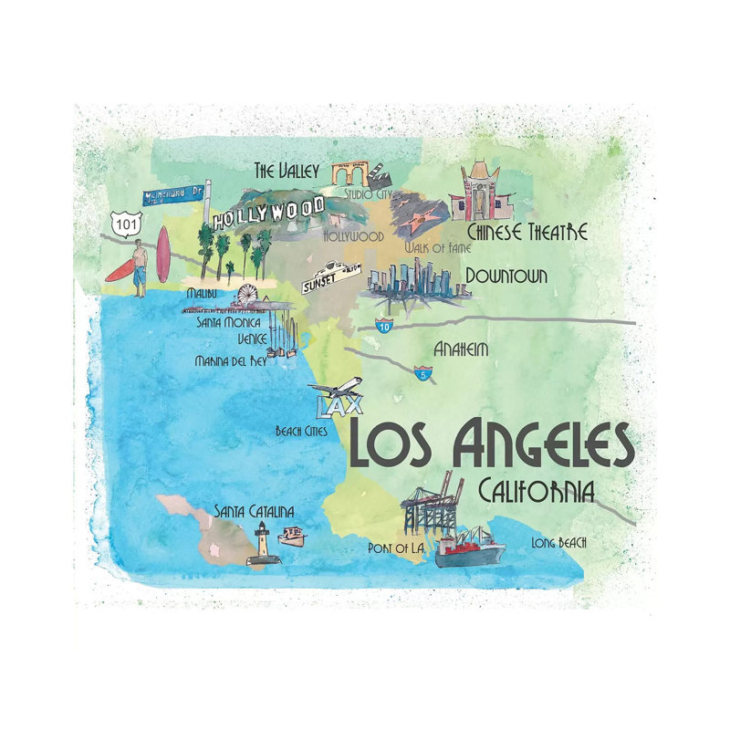 Los Angeles,California Travel Poster 1 Piece Wrapped Canvas Wall Art, 93.98 cm H x 93.98 cm W x 1.91 cm D