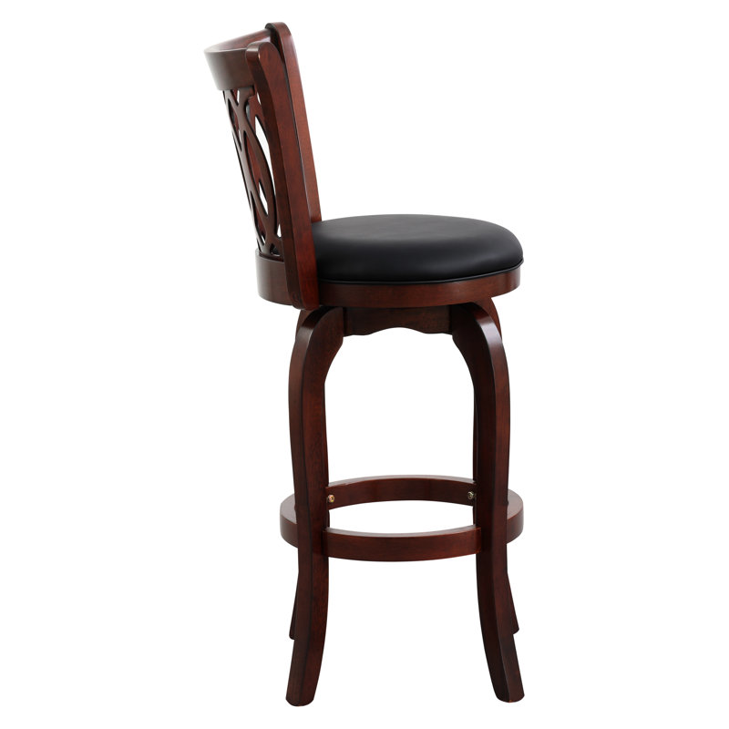 Tabouret de pub pivotant à 360 degrés avec revêtement en placage de bois de cerisier foncé et similicuir