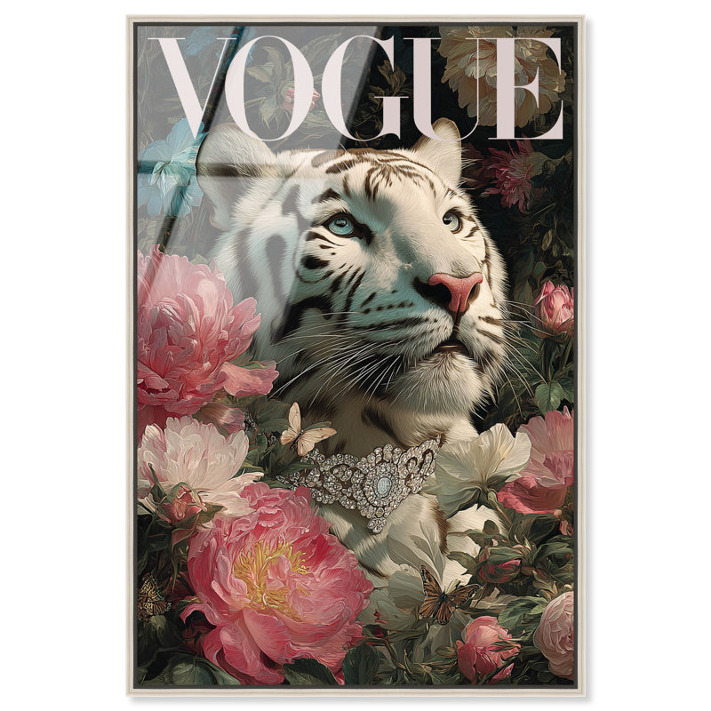 Bijouterie tigre, impression florale encadrée, reproduction murale encadrée par Art Remedy, cadre argenté, 36 x 54