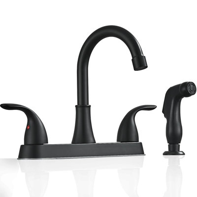 Matte Black Kitchen Faucet 2-Handle 4 Hole Sink Mixer Faucet with Side Sprayer