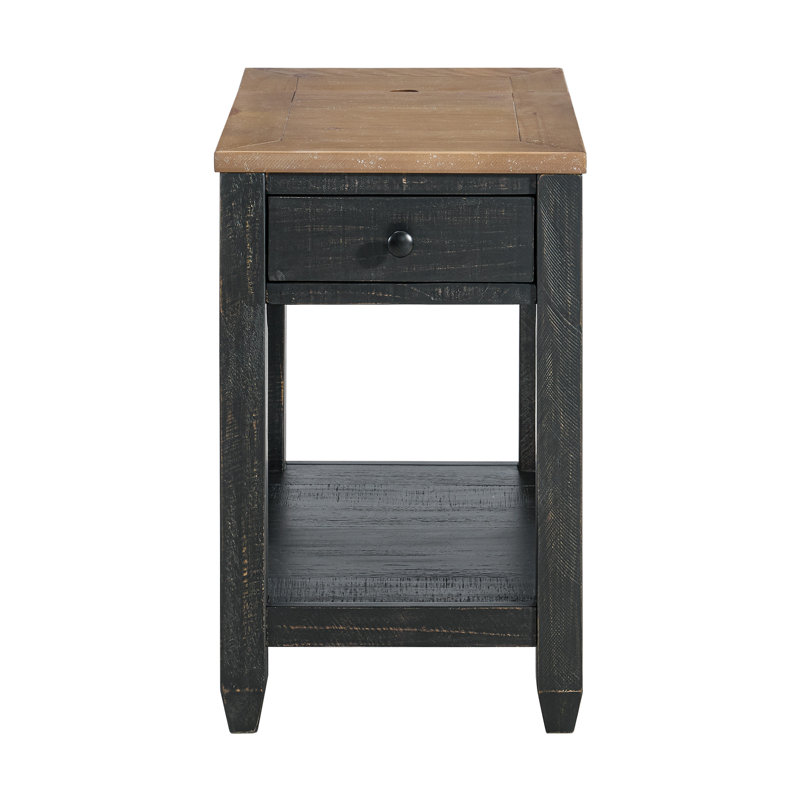 Table de bout en bois massif avec station de charge Sarcoline, Bois flottant / noir