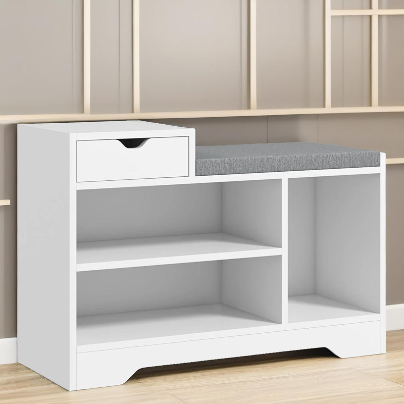 Shoe Bench Storage Shoe Rack with Hidden Compartment, Entryway Furniture, White