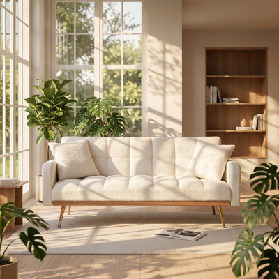 Everette 69" W x 31.3" D x 30.7" H 3-Position Convertible Teddy Fabric Sofa Bed