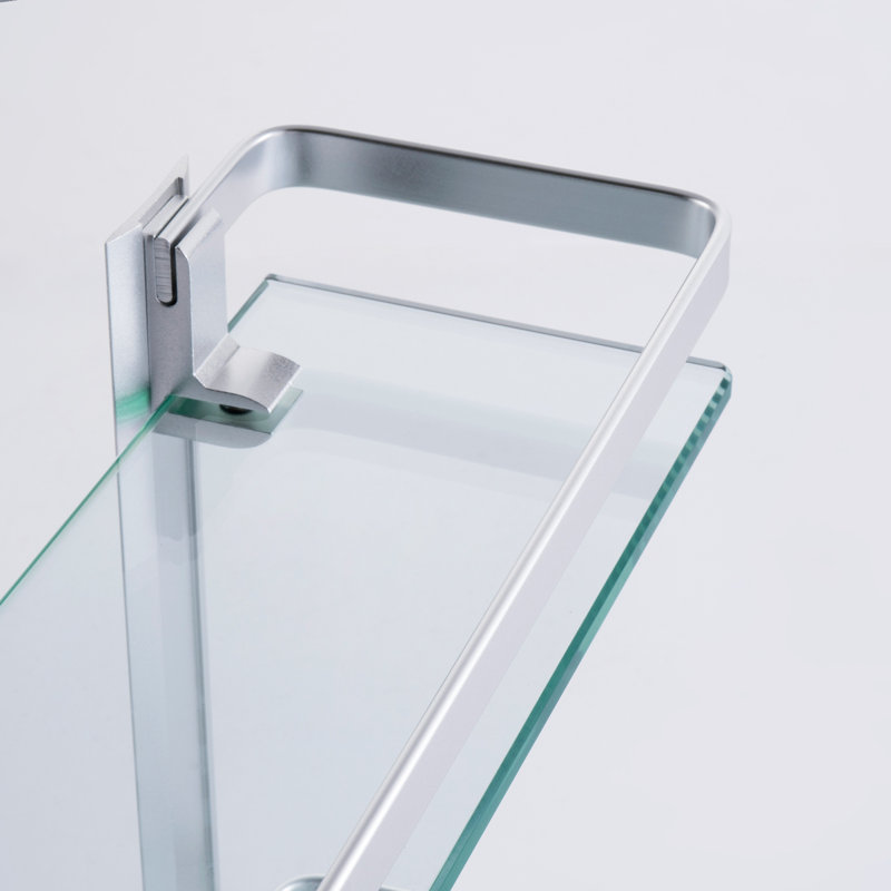 Étagère murale de douche à 2 niveaux pour la salle de bain - Fabrication en verre trempé et aluminium argenté