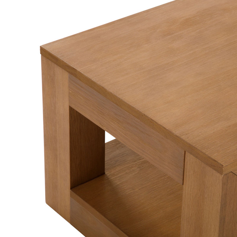 Casmey Solid Wood Rectangle Coffee Table with Storage, Pecan Wirebrush, 40"