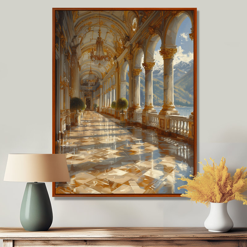 Or gris, été, Renaissance française, château, art mural, Toile avec cadre flottant brun, H 32 po x l 24 po x P 1 po