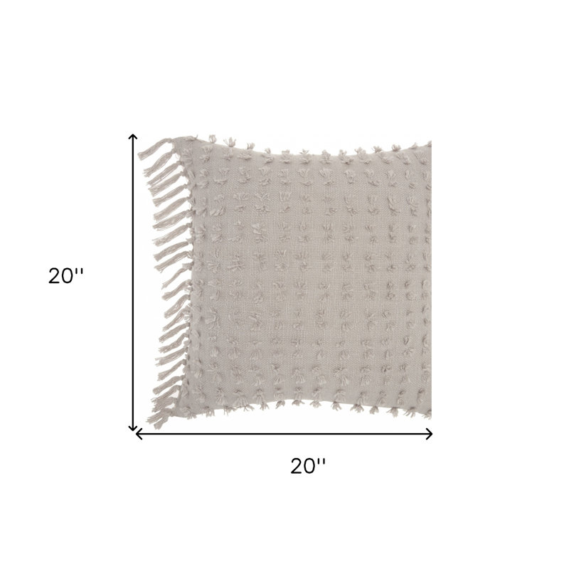 Tassel Detailed Throw Pillow, Khaki, 5" H x 20" W x 20" D