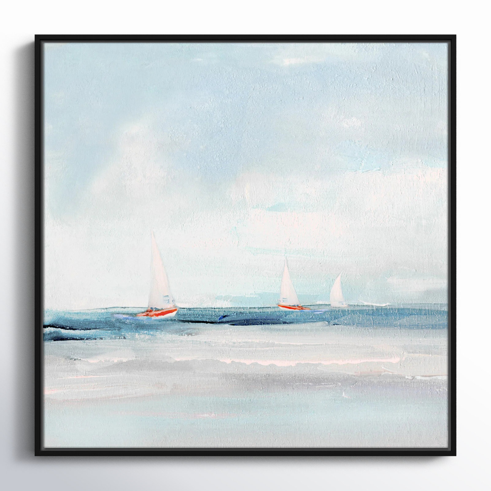 Charter "Caribbean Sail" Painting by Sally Swatland, Black, 31.5" H x 31.5" W x 2" D