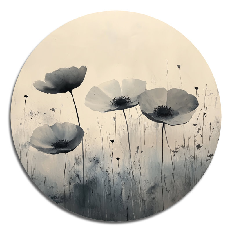 «Silent Wild Bloom In Monochromes Wildflowers I», reproduction d'art en métal gris traditionnel, H 29 po x l 29 po