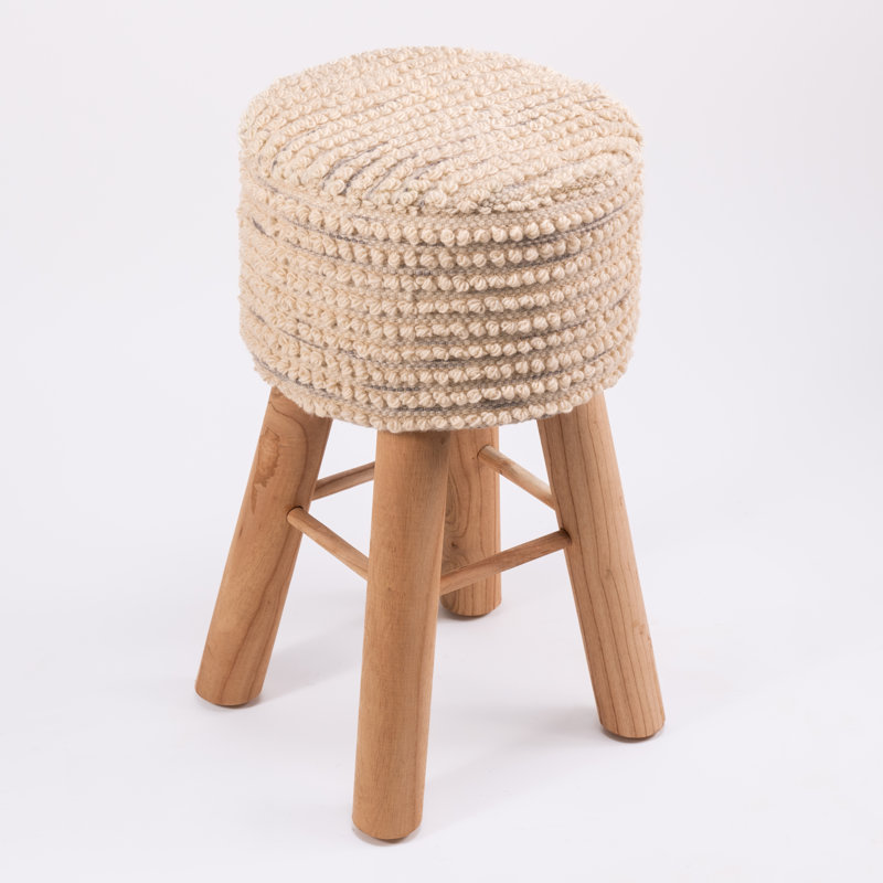 Modern Round Counter Height Barstool, 24 Inch Counter Height, Soft Padded Upholstered Backless Seat with Ethnic Pattern, Farmhouse Style, Kitchen Island/Breakfast/Pub, Mid-Century Natural Wooden Base, Multicolor