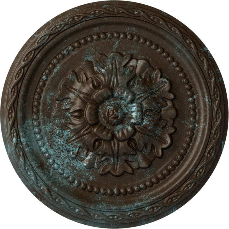 Endurathane Palmetto Ceiling Medallion, 11 1/2"OD x 1"P, Hand-Painted Bronze Blue Patina Finish, Bronze Blue Patina