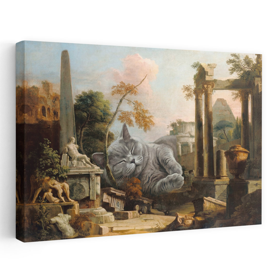 Giant Sleeping Cat Ruins Dreamy Peaceful Serene Cat Architecture Landscape Wall Art Print