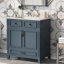 Meuble-lavabo de 30 po avec lavabo en céramique, armoire de rangement en bois massif avec portes à fermeture douce, style rétro, bleu-121294486