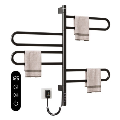 SIOYIE Electric Heated Towel Rail, Rotating Towel Warmer, Smart Bathroom Radiator, Plug-In/Hardwired Heater, Towel Dryer Rack