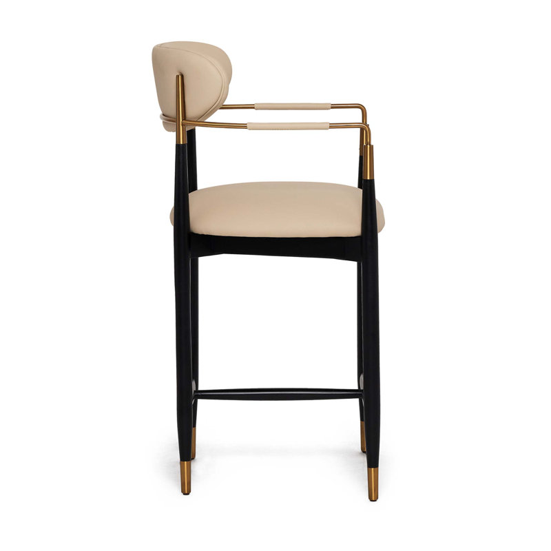 Cidra Upholstered Stool, Counter Stool (26.5" Seat Height), Cream Latte Seat/Matte Black/Satin Brass Frame