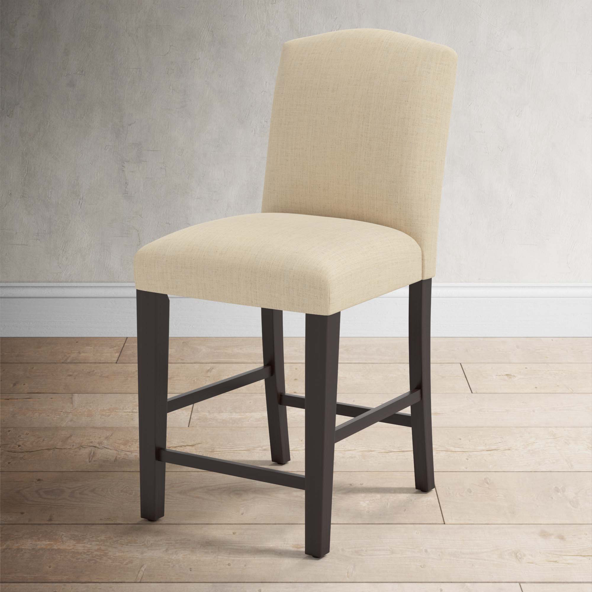April Upholstered Stool, Espresso, Classic Linen Linen, Counter Stool (24" Seat Height)