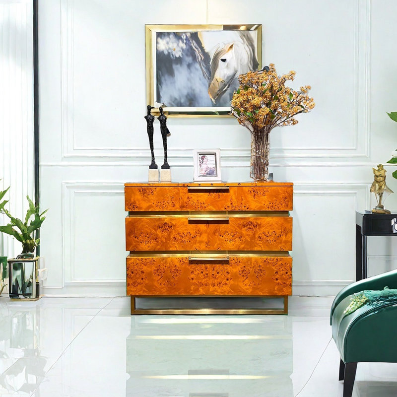 Commode décorative luxueuse de style italien, Jaune, or