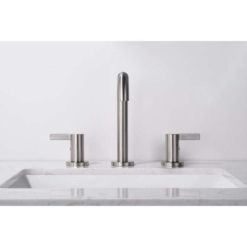 Contemporary Brushed Nickel Widespread Bathroom Faucet, Dual Handle Stainless Steel Vanity Sink Faucet With Pop-Up Drain & Supply Lines