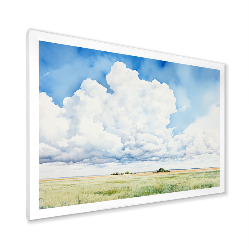 Nuage blanc paysage minimaliste III - décoration murale nuages, Cadre simple blanc, H 12 po x l 20 po x P 1 po