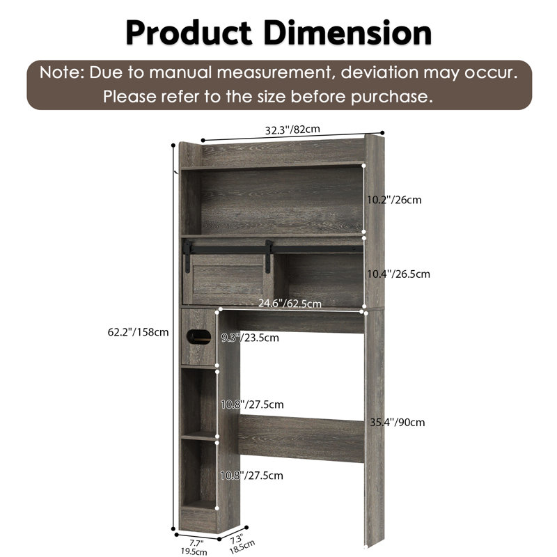  Jellico 62.2'' H Freestanding Over the Toilet Storage,Bathroom Storage Cabinet, Gray