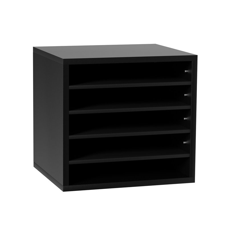 Boîte aux lettres de bureau à 5 compartiments avec tablettes réglables, trieur de documents en bois, Noir
