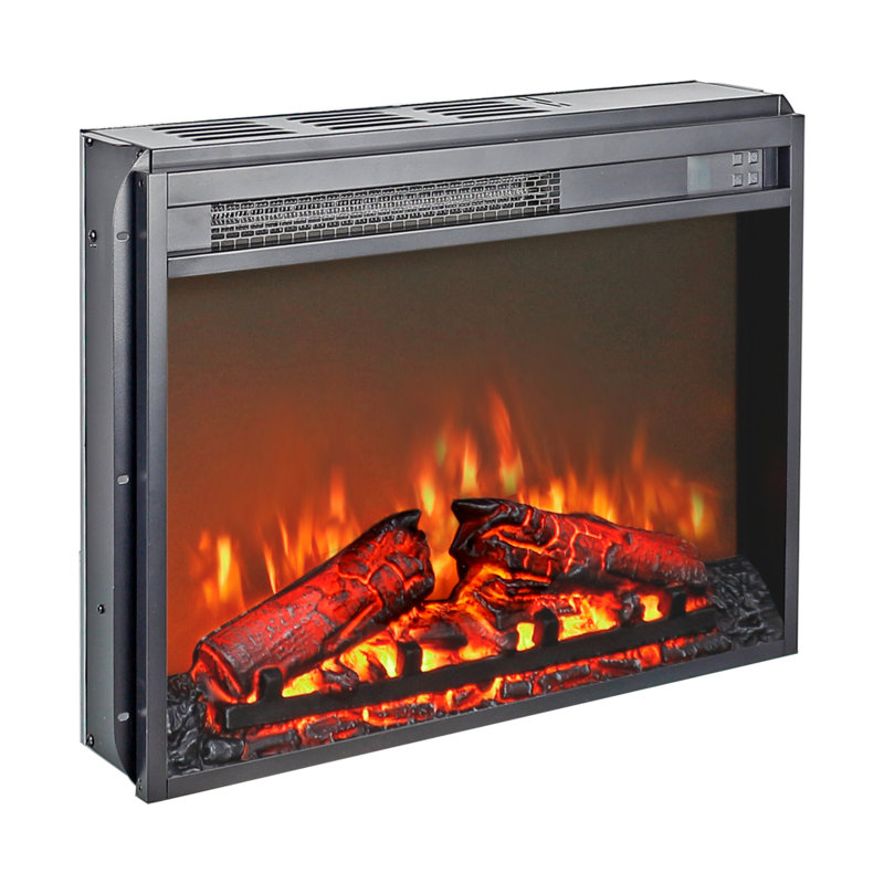  Ultra-Thin Electric Fireplace Insert with Log Set, Realistic Flame & Remote Timer, 18.1" H x 24" W x 5" D