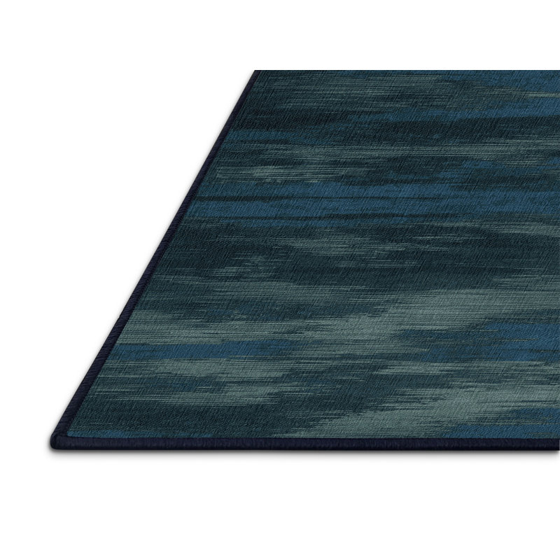 Tapis bleu abstrait lavable à la machine, Carré 7 pi