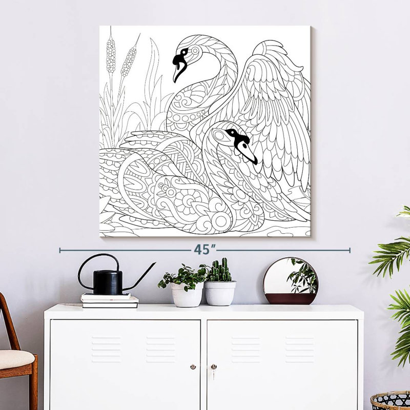 Crowle Zentangle Swans, H 33 po x l 33 po