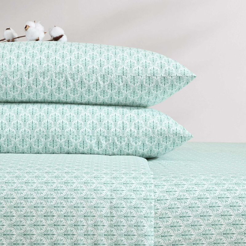 Green Cotton Percale Queen Sheet Set with Nautical Print
