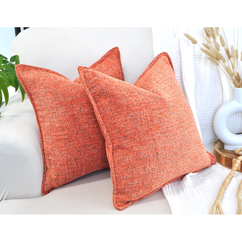 18x18 Orange Chenille Square Throw Pillow Covers Set with Piped Edges