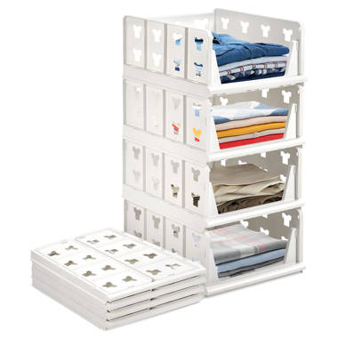 Draper Set Of 4 Stackable Wardrobe Storage Box Organizer, Plastic Wardrobe  Shelves Closet Organiser Box, Pull Out Like A Drawer, Suitable For Home,  Bedroom, Kitchen，Beige