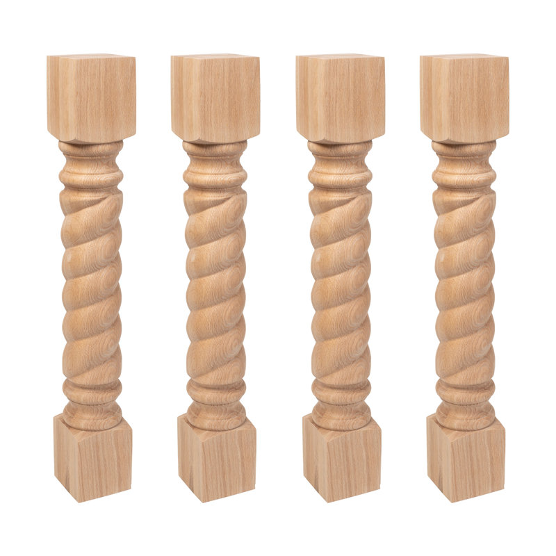 Unfinished Red Oak Solid Hardwood Rope Kitchen Island Legs, Set of 4