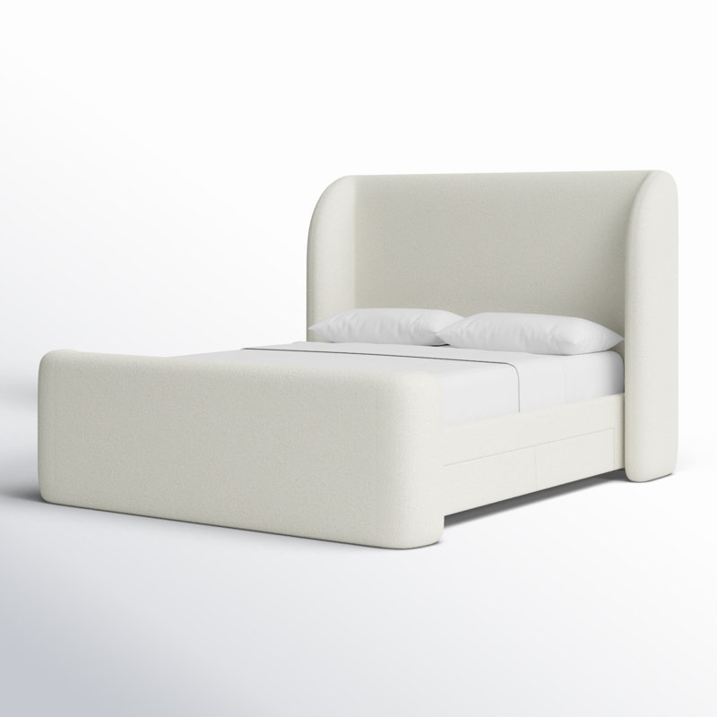 SOPHIA Upholstered Wingback Storage Bed, Cream Boucle, Queen