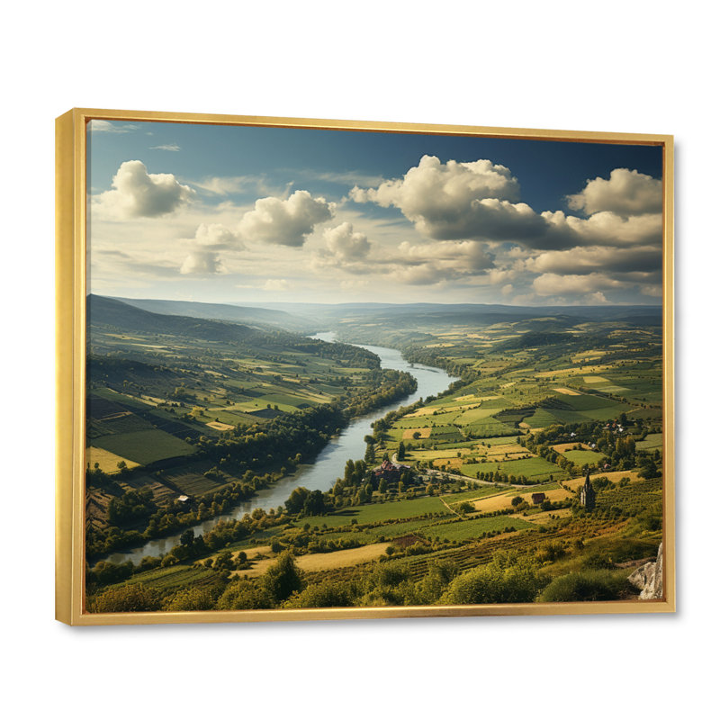 Allemagne, campagne, rivière, art mural sur toile, H 16 po x l 32 po x P 1 po, Cadre flottant doré