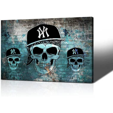 Download New York Yankees Blue Baseball Skull Art Wallpaper