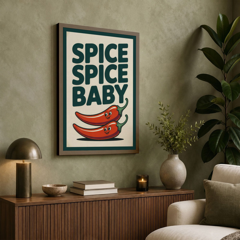 Spice Spice Baby Retro - Wrapped Canvas, 24x16 - 61.0 x 40.6 cm, Teal Border