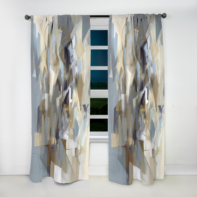 Rideau occultant abstrait beige et gris Unounded Creativité III - 1 panneau, L 52 po x L 108 po