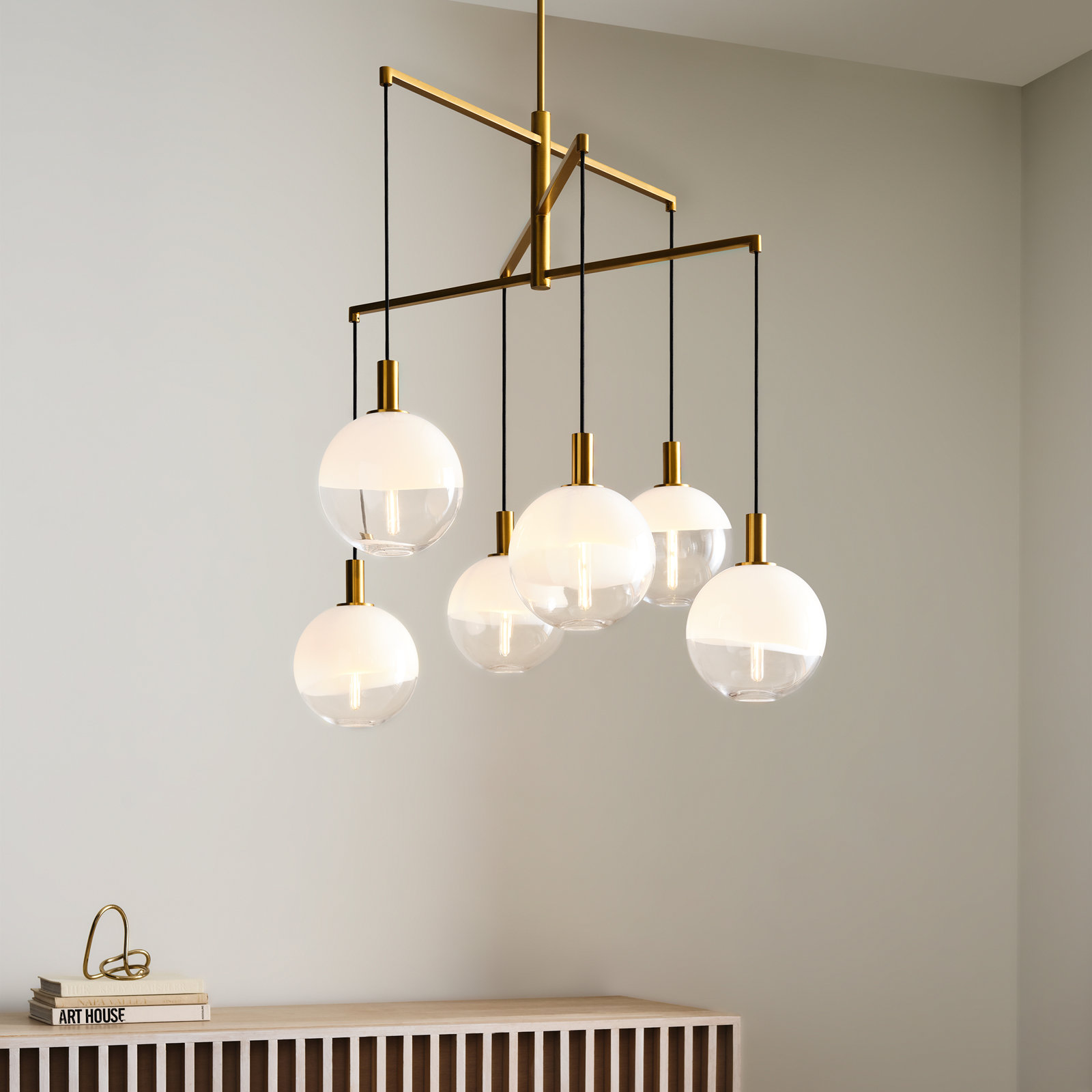 Colyt Chandelier, 6 Lights, Burnished Brass, 38.125" H x 39.75" W x 39.75" D
