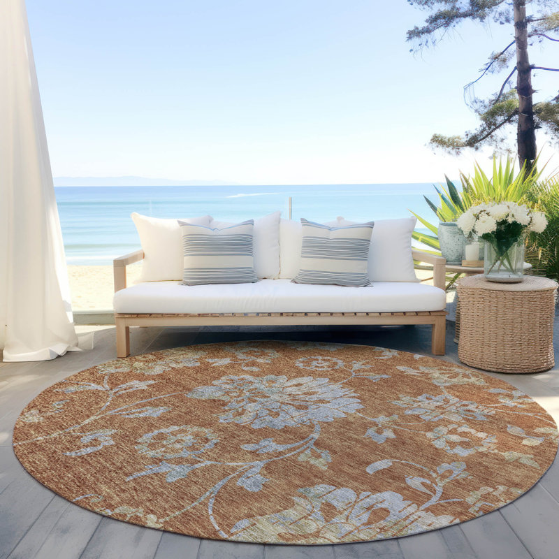 Malek Washable Floral Indoor / Outdoor Rug, Round 8'
