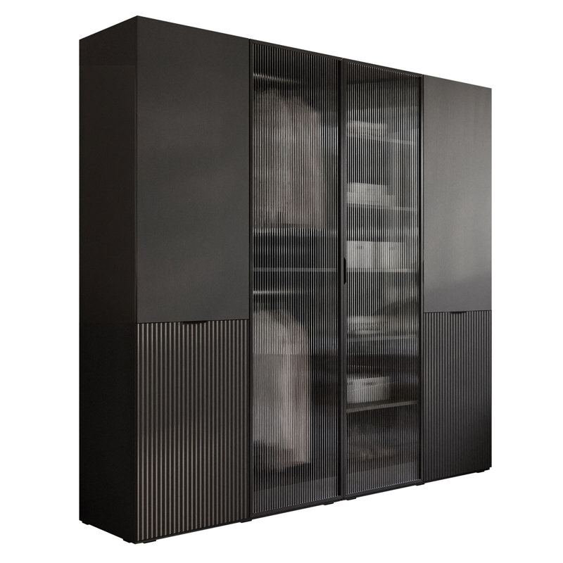 Manufactured Wood Wardrobe, Black Graphite/Fluted Glass