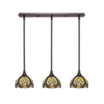 3 Light Stem Hung Linear Pendalier Shown With 7" Cypress Art Glass