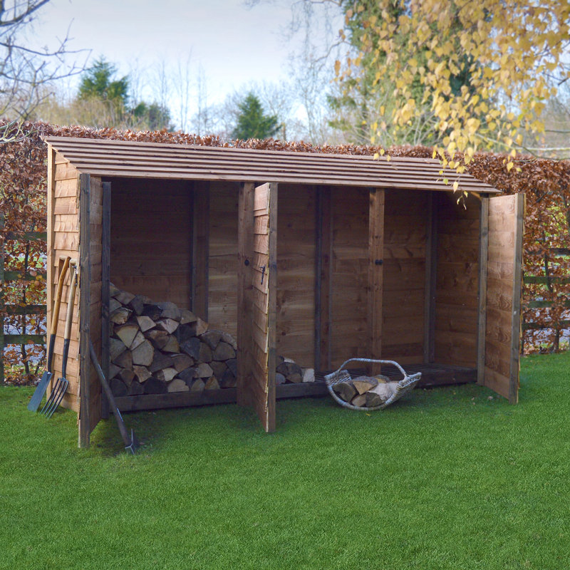 Urbanna 340cm W x 80cm D Wood Log Store, Rustic Brown