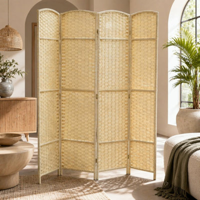 Élégant paravent pliable à 4 panneaux avec plateau arqué et polypropylène durable, parfait pour l'intimité et la décoration