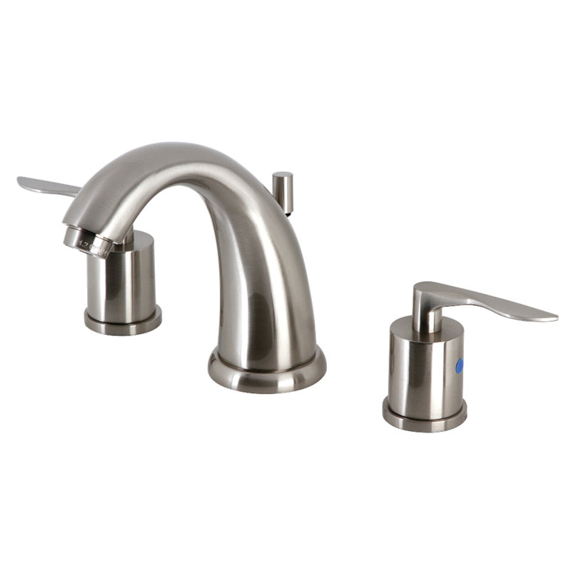 Kingston Brass Serena Two-Handle 3-Hole Deck Mount Widespread Bathroom Faucet with Retail Pop-Up Drain, Brushed Nickel