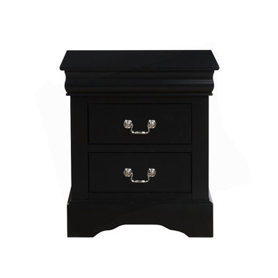 2 Drawers Wooden Nightstand In Black Finish